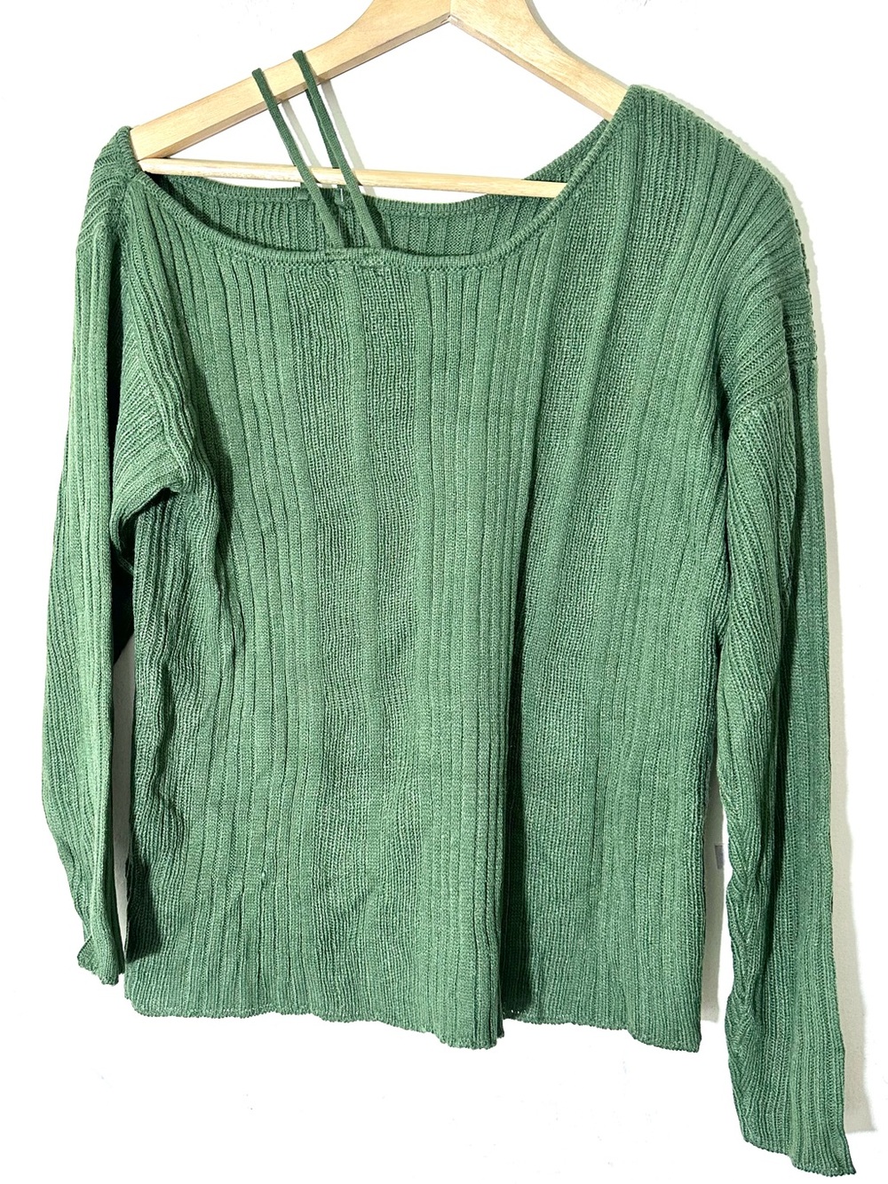 CUPSHE Green Rib One-Shoulder Sweater Womens Sz Medium  Olive Green - Picture 4 of 10